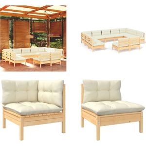 Vidaxl - 11-tlg. Garten-Lounge-Set mit Creme Kissen Massivholz Kiefer - Garten Lounge Set - Kiefernholzmöbel - Outdoor Möbel - Gartengeräte