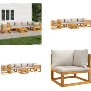 vidaXL 7-delige Loungeset met lichtgrijze kussens massief hout Tuinbank Set - Acacia Hout - Lounge Set - Buitendecor - Terrasdecor - Hoeksofa - Eetkamerset - Loungeset - Loungesets - Tuinset - Loungeset Tuin