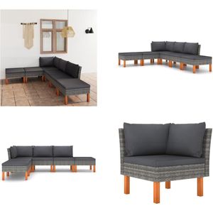 vidaXL 6-delige Loungeset met kussens poly rattan grijs - Tuinstoel - Tuinstoelen - Loungestoel - Loungestoelen