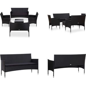 vidaXL 5-delige Loungeset met kussens poly rattan zwart - Tuinset - Tuinsets - Bankset - Banksets
