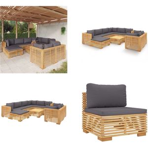 vidaXL 10-delige Loungeset met kussens massief teakhout - Loungeset - Loungesets - Loungeset Voor De Tuin - Loungeset Voor Terras