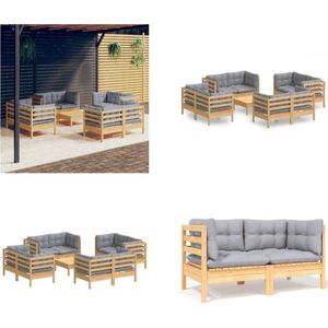vidaXL 9-delige Loungeset met grijze kussens grenenhout - Loungeset - Loungesets - Lounge Set - Tuinset