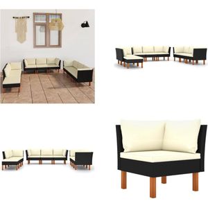 vidaXL 9-delige Loungeset met kussens poly rattan zwart - Tuinstoel - Tuinstoelen - Loungestoel - Loungestoelen