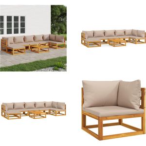 vidaXL 8-delige Loungeset met taupe kussens massief hout - Loungeset - Loungesets - Tuinset - Loungeset Tuin