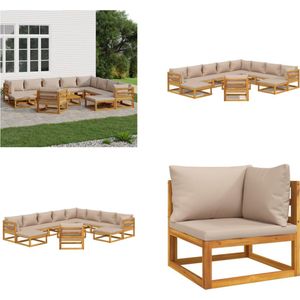 vidaXL 12-delige Loungeset met kussens massief hout taupe - Loungeset - Loungesets - Tuinset - Loungeset Tuin