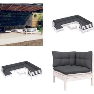 Vidaxl - 11-tlg. Garten-Lounge-Set mit Kissen Weiß Kiefernholz - Garten Lounge Set - Kiefernholz Möbel - Outdoor Möbel - Loungemöbel - Gartenmöbel