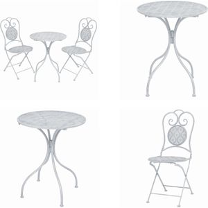 vidaXL 3-delige Bistroset staal grijswit - Bistroset - Bistrosets - Stoel - Stoelen