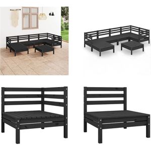 vidaXL 7-delige Loungeset massief grenenhout zwart Tuinmeubles - Lounge Set - Buitenmeubilair - Hout - Zwarte Tuinstoel - Grenenhouten Bank - Poef - Poefs - Voetensteun - Hocker