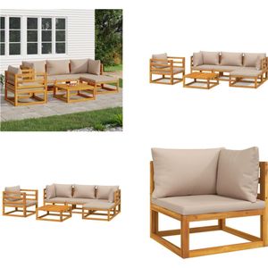 vidaXL 6-delige Loungeset met kussens massief hout taupe - Loungeset - Loungesets - Tuinset - Loungeset Tuin