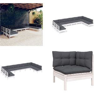 10-tlg. Garten-Lounge-Set mit Kissen Weiß Kiefer Massivholz - Garten Lounge Set - Kiefernholzmöbel - Outdoor Möbel - Gartenzubehör - Loungemöbel