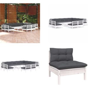 Vidaxl - 13-tlg. Garten-Lounge-Set mit Kissen Weiß Massivholz Kiefer - Garten Lounge Set - Gartenmöbel - Outdoor Möbel - Kiefernholz - Rattan