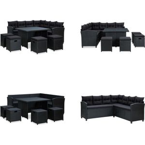 vidaXL 6-delige Loungeset met kussens poly rattan zwart - Tuinloungeset - Tuinloungesets - Tuinset - Tuinsets