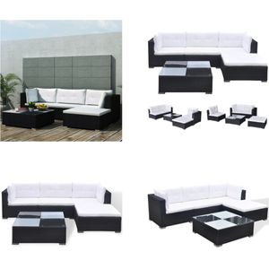 vidaXL-5-delige-Loungeset-met-kussens-poly-rattan-zwart - Lounge Sets - Lounge Sets - Rotan Lounge Set - Tuin Banken