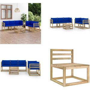 vidaXL 6-delige Loungeset met blauwe kussens - Loungeset - Loungesets - Tuinsets - Tuinsets