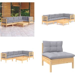 vidaXL 6-delige Loungeset met grijze kussens grenenhout - Loungeset - Loungesets - Lounge Set - Lounge Sets