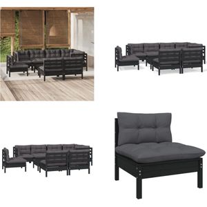 Vidaxl - 9-tlg. Garten-Lounge-Set mit Kissen Schwarz Massivholz Kiefer - Garten Lounge Set - Esszimmergarnitur - Outdoor Möbel - Holz Gartenmöbel