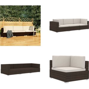 vidaXL 3-delige Loungeset met kussens poly rattan bruin - Bankset - Banksets - Driezitsbank - Driezitsbanken