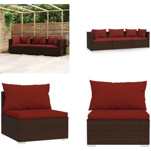 vidaXL Bank 3-zits met kussens poly rattan bruin - Driezitsbank - Driezitsbanken - Bankstel - Loungeset