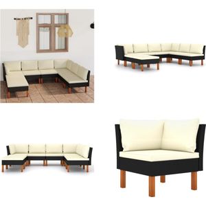 vidaXL 8-delige Loungeset met kussens poly rattan zwart - Tuinstoel - Tuinstoelen - Loungestoel - Loungestoelen