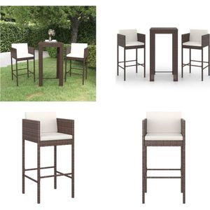 vidaXL 3-delige Tuinbarset met kussens poly rattan bruin - Tuinset - Tuinsets - Loungeset - Loungesets