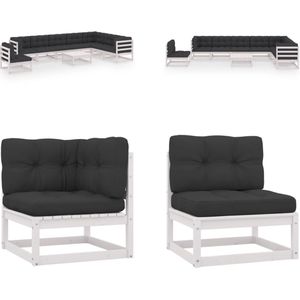 vidaXL 9-delige Loungeset met kussens massief grenenhout wit - Loungeset - Loungesets - Tuinsets - Tuinsets