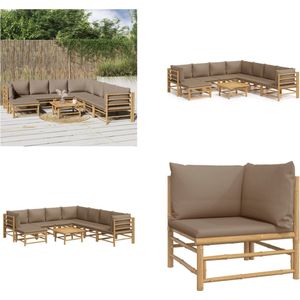 vidaXL 9-delige Loungeset met kussens bamboe taupe - Loungeset - Loungesets - Tuinset - Bamboe Loungeset