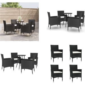 vidaXL 5-delige Bistroset met kussens poly rattan zwart - Bistroset - Bistrosets - Bistro Set - Bistrotafel