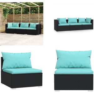 3-Sitzer-Sofa mit Auflagen Schwarz Poly Rattan - Gartenmöbel - Terrassenmöbeln - Ratan Möbel - Outdoor Sofa - Lounge Set - Home & Living