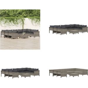 vidaXL 10-delige Loungeset met kussens poly rattan grijs - Loungeset - Loungesets - Tuinset - Tuinlounge