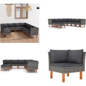 9-tlg. Garten-Lounge-Set mit Kissen Poly Rattan Grau - Gartengeräte - Gartenmöbel - Loungemöbel - Outdoor Möbel - Esszimmergarnitur - Home & Living