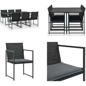 vidaXL 7-delige Tuinset met kussens poly rattan zwart - Eethoek - Eethoeken - Rattan Eethoek - Rattan Eethoeken