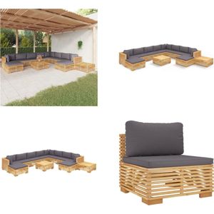 vidaXL 12-delige Loungeset met kussens massief teakhout - Loungeset - Loungesets - Loungeset Voor De Tuin - Loungeset Voor Terras