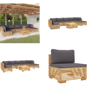 vidaXL 8-delige Loungeset met kussens massief teakhout - Loungeset - Loungesets - Loungeset Voor De Tuin - Loungeset Voor Terras