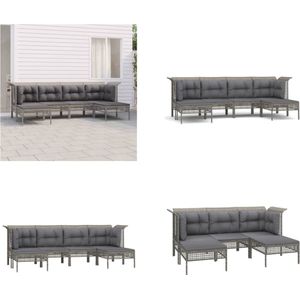 vidaXL 6-delige Loungeset met kussens poly rattan grijs - Loungeset - Loungesets - Tuinset - Tuinbank