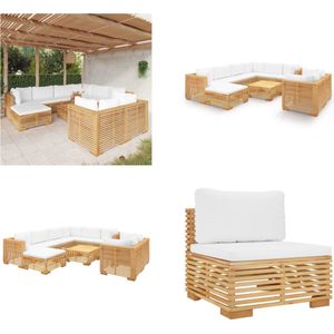 vidaXL 10-delige Loungeset met kussens massief teakhout - Loungeset - Loungesets - Loungeset Voor De Tuin - Loungeset Voor Terras