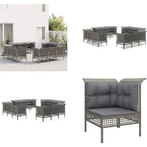vidaXL 12-delige Loungeset met kussens poly rattan grijs - Loungeset - Loungesets - Tuinset - Tuinmeubelset