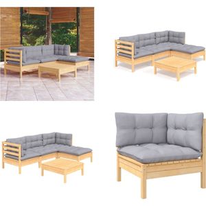 vidaXL 5-delige Loungeset met grijze kussens grenenhout - Loungeset - Loungesets - Lounge Set - Lounge Sets