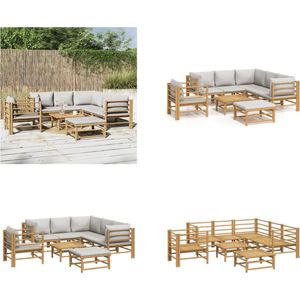 8-tlg. Garten-Lounge-Set mit Kissen Hellgrau Bambus - Bambus Möbel - Gartenloungeset - Outdoor Möbel - Gartenmöbel - Esstisch - Home & Living