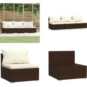 vidaXL Driezitsbank met kussens poly rattan bruin - Driezitsbank - Driezitsbanken - Middenbank - Tuinbank