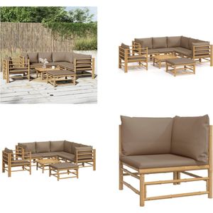 vidaXL 8-delige Loungeset met kussens bamboe taupe - Loungeset - Loungesets - Tuinset - Bamboe Loungeset