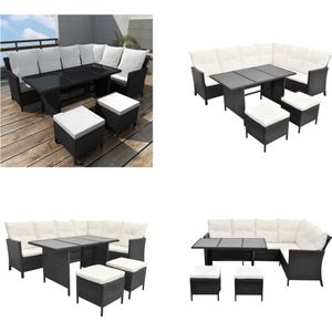 vidaXL 4-delige Loungeset met kussens poly rattan zwart - Eethoek - Eethoeken - Eetset - Eetsets