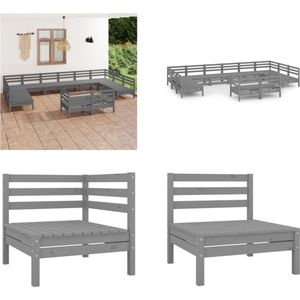 vidaXL 12-delige Loungeset massief grenenhout grijs - Loungeset - Loungesets - Tuinsets - Tuinsets