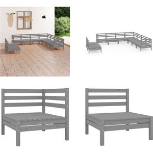 vidaXL 9-delige Loungeset massief grenenhout grijs - Loungeset - Loungesets - Tuinset - Tuinbank