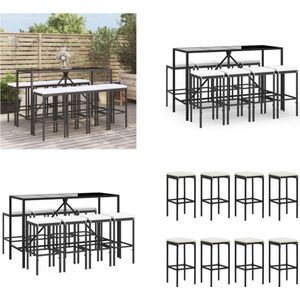 vidaXL 9-delige Tuinbarset met kussens poly rattan zwart Tuinbarset - Barstoelen - Buitentafel - Lounge Set - Outdoor Furniture - Patio Set - Kunststof Stoel - Aluminium Stoel - Wicker Stoel - Tuinbarset - Tuinbarsets - Bartafelset - Bartafel En Kruk