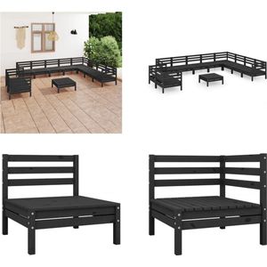 vidaXL 11-delige Loungeset massief grenenhout zwart - Pallet Loungeset - Pallet Loungesets - Pallet Loungebank - Loungeset