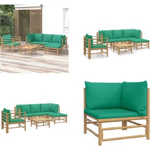 Vidaxl - 6-tlg. Garten-Lounge-Set mit Grünen Kissen Bambus - Bambus Möbel - Gartenloungeset - Outdoor Möbel - Gartenmöbel - Esstisch - Home & Living