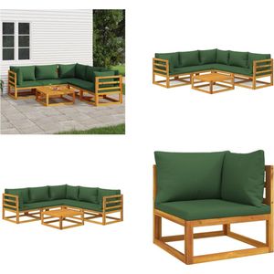 vidaXL 6-delige Loungeset met groene kussens massief hout - Loungeset - Loungesets - Tuinset - Loungeset Tuin