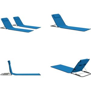 vidaXL Strandmatten inklapbaar 2 st staal en stof blauw Strandstoel - Strandlaken - Lounge Chair - Ligbed - Relaxchair - Buitenslaapkamer - Strandstoel - Strandstoelen - Stoel - Stoelen