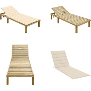 vidaXL Ligbed met crèmekleurig kussen geïmpregneerd grenenhout - Zonnestoel - Zonnestoelen - Zonnebed - Zonnebedden