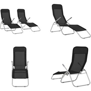 vidaXL Ligbedden inklapbaar 2 st textileen zwart - Ligbed - Ligstoelen - Inklapbaar Ligbed - Inklapbare Ligstoelen